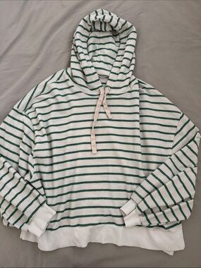 Electric & Rose Cream Hoodie with Green Stripes